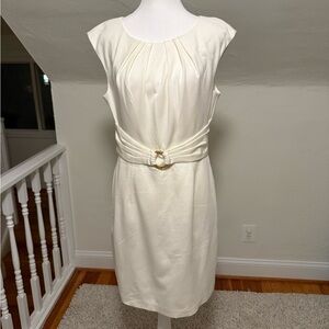 Trina Turk Cream Midi Dress with Gold Accent Size 10 NWOT